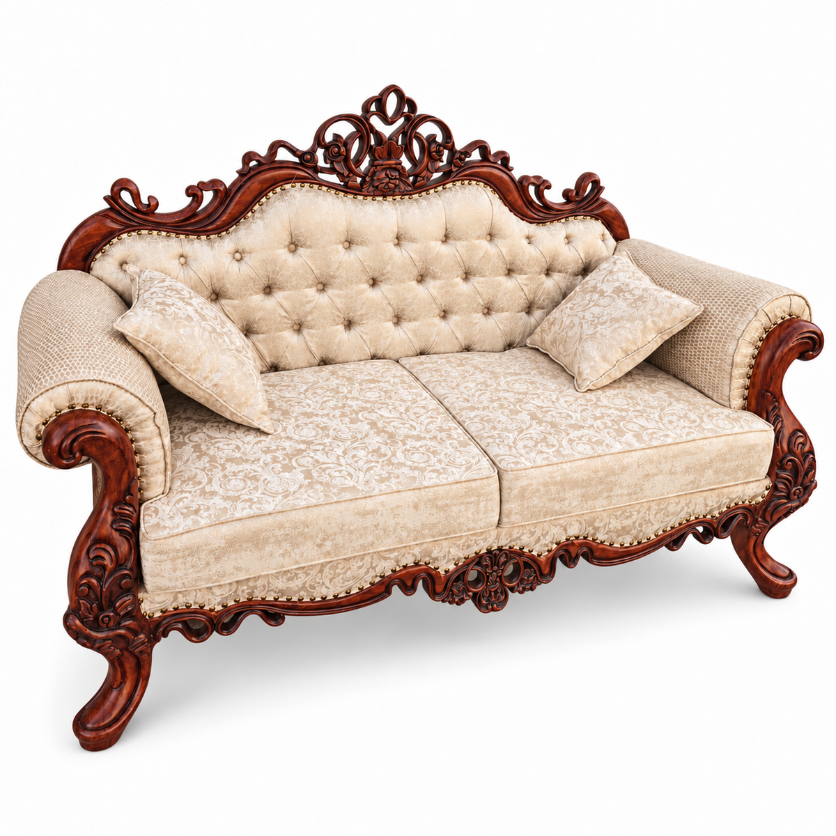 Malik 2 seater — Natural Double Tone — Warm Beige / Champagne patterned fabric