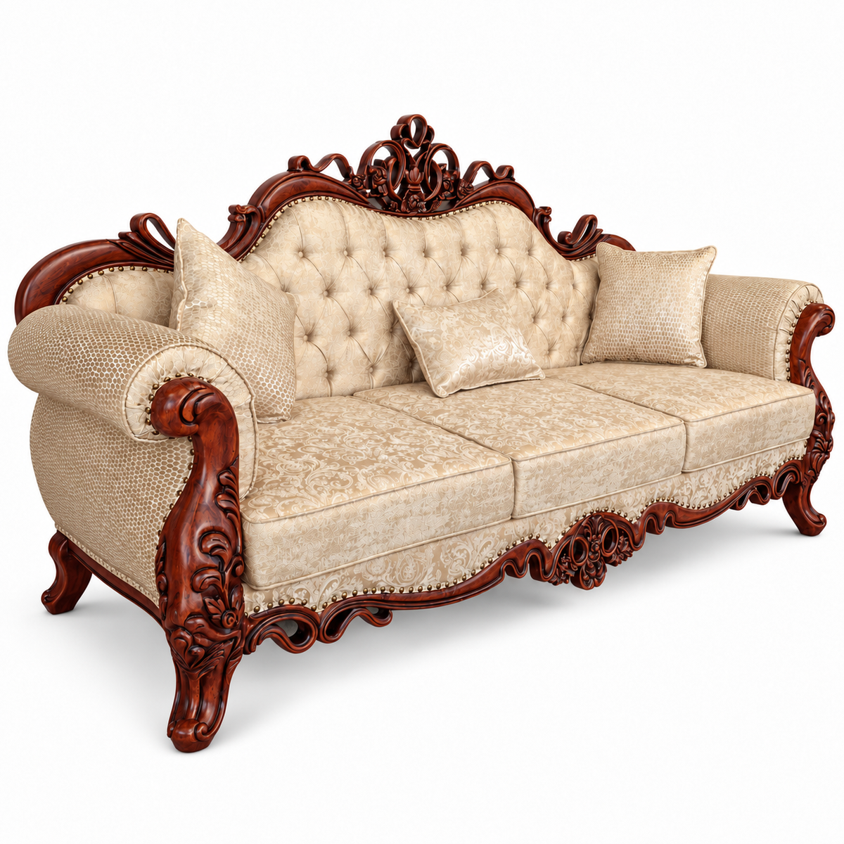 Malik 3 seater — Natural Double Tone — Warm Beige / Champagne patterned fabric