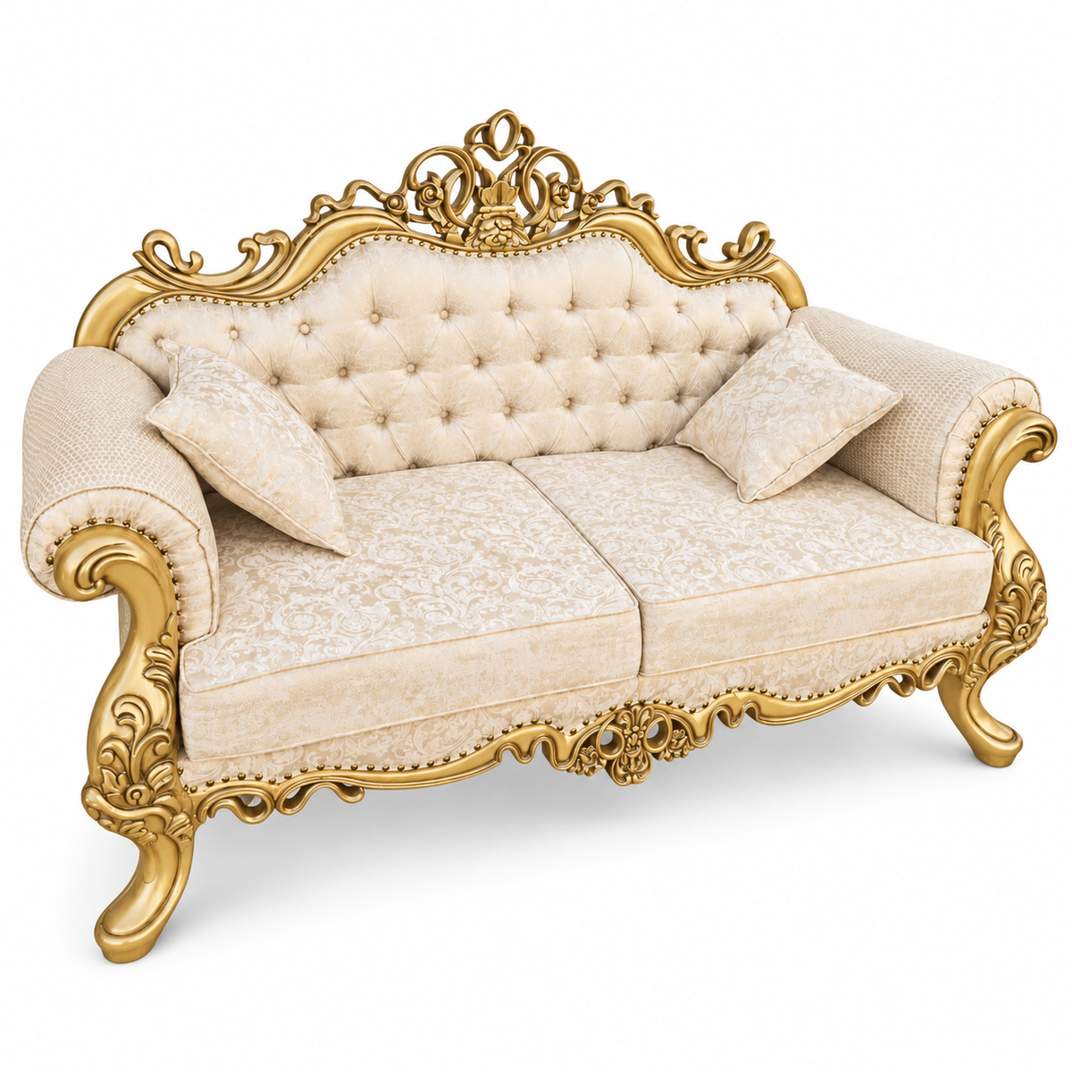 Malik 2 seater — Pure Gold — Ivory / Champagne patterned fabric