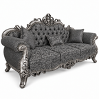 Malik 3 seater — Silver Antique — Charcoal / Silver patterned fabric