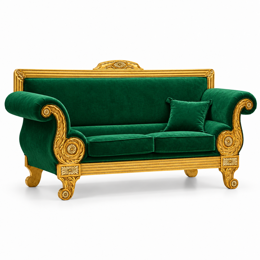 Rumi 3 Seater — Gold polish with plain fabric