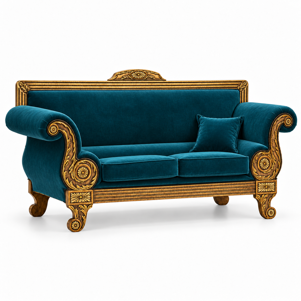Rumi 3 Seater — Golden Antique polish with plain fabric