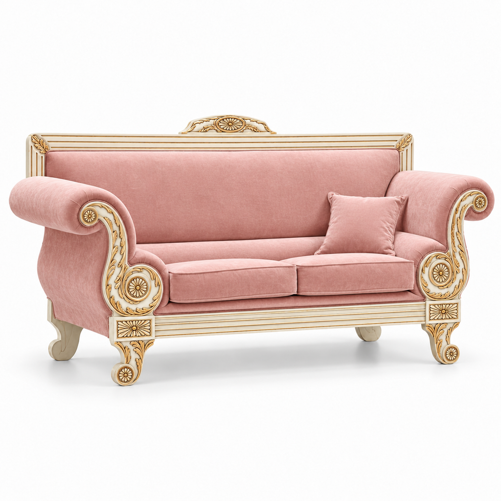 Rumi 3 Seater — White Gold polish with plain fabric