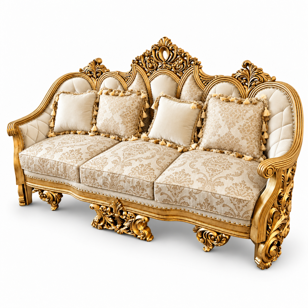 NUR Luxe — Three Seater — Pure Gold — Ivory / Champagne; design visualisation