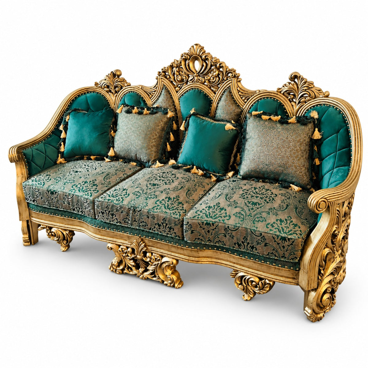 NUR Luxe — original three-seater photograph, emerald upholstery and gold frame