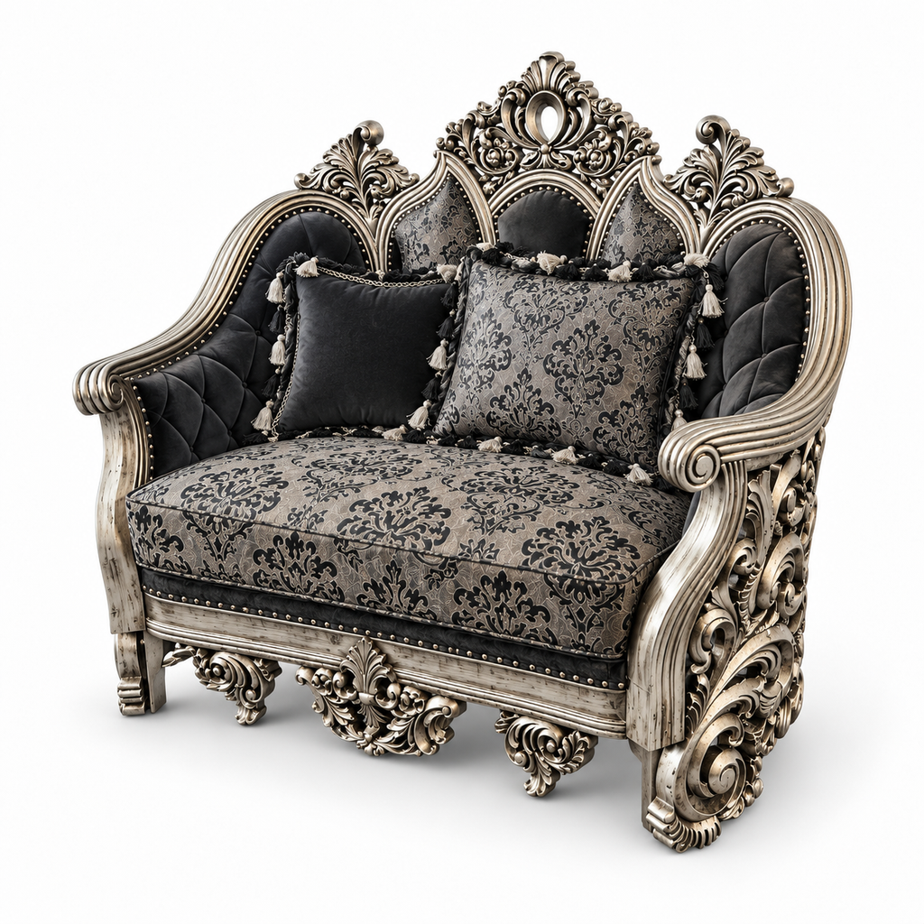 NUR Luxe — Single seater — Silver Antique — Charcoal / Silver; design visualisation