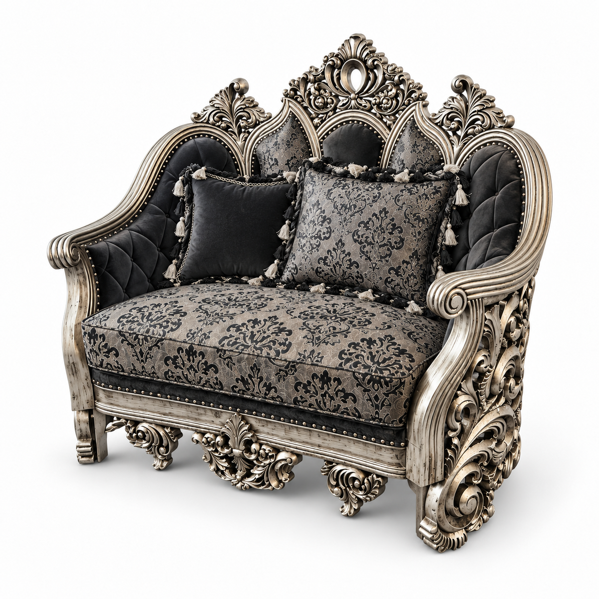 NUR Luxe — Single seater — Silver Antique — Charcoal / Silver; design visualisation