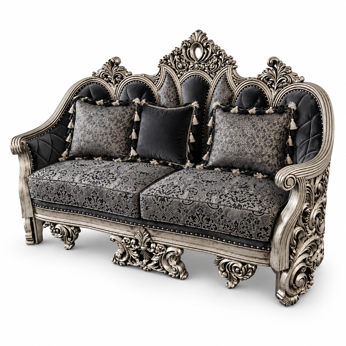 NUR Luxe — Two Seater — Silver Antique — Charcoal / Silver; design visualisation