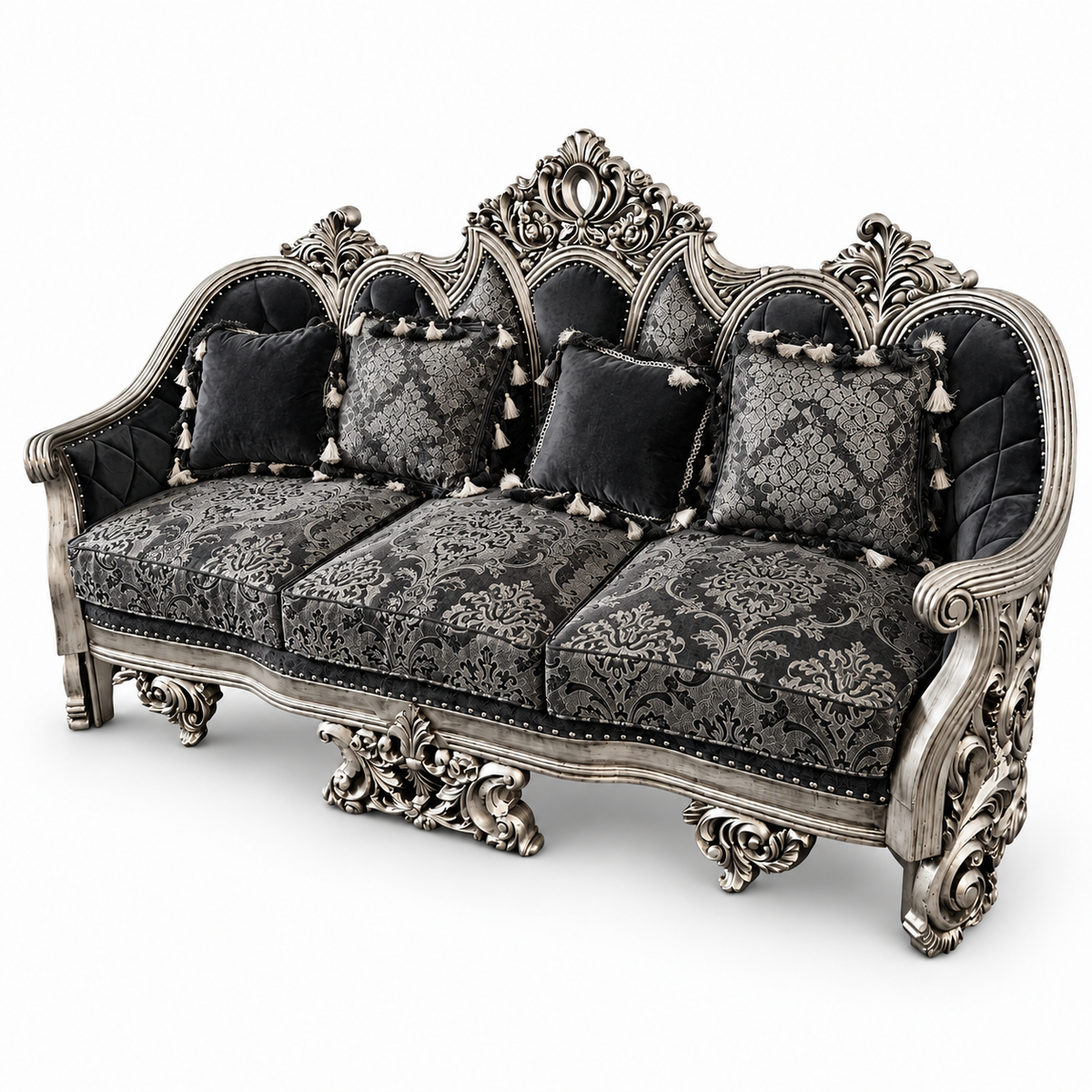 NUR Luxe — Three Seater — Silver Antique — Charcoal / Silver; design visualisation