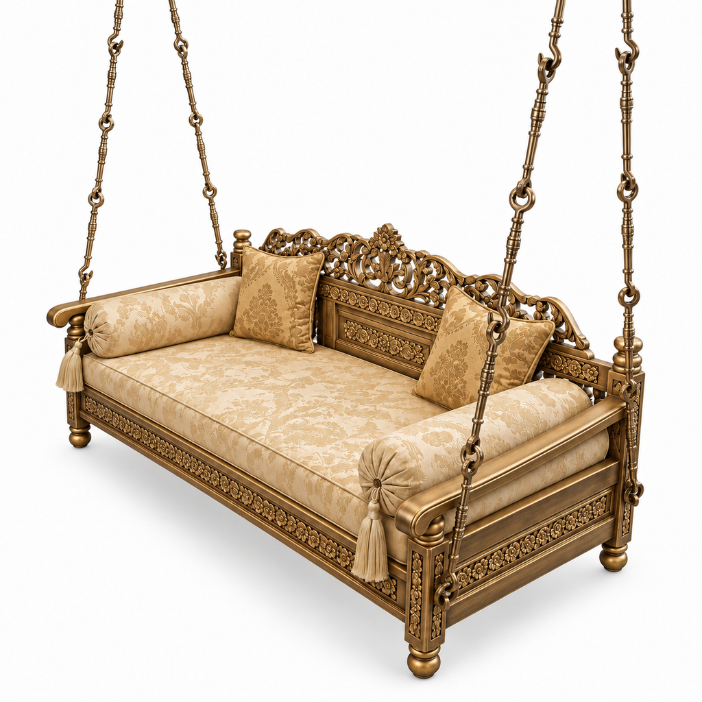 REG Ceiling Jhoola – Golden Antique with matching cushion set