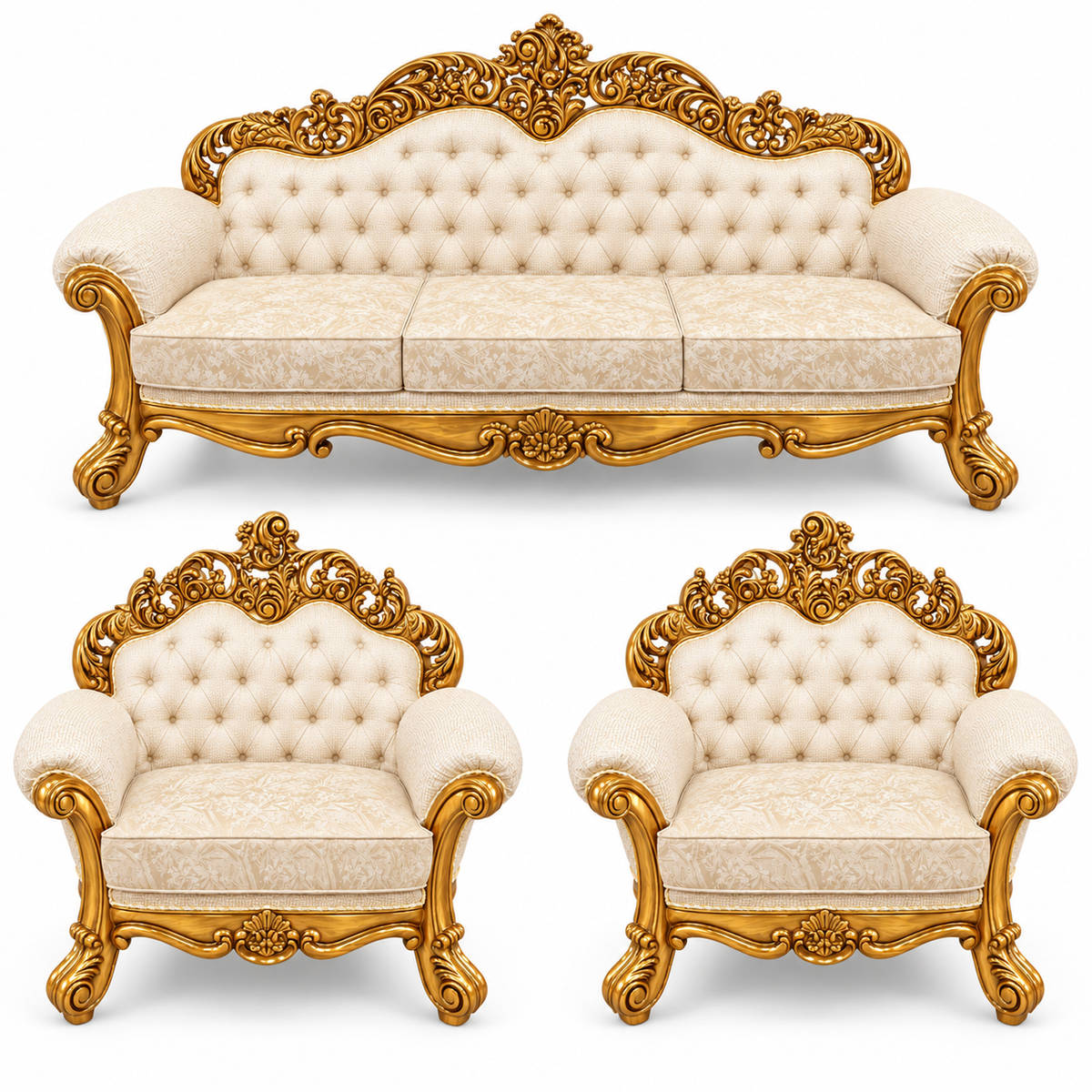 Sahara Prestige — 3+1+1 Bundle — Pure Gold — Ivory / Champagne; finish visualisation