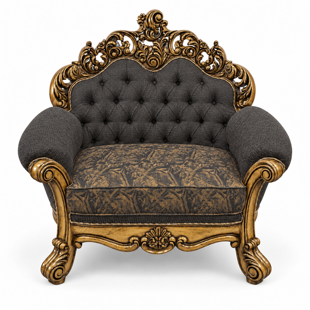 Sahara Prestige — Single seater — Golden Antique — Charcoal / Gold; finish visualisation