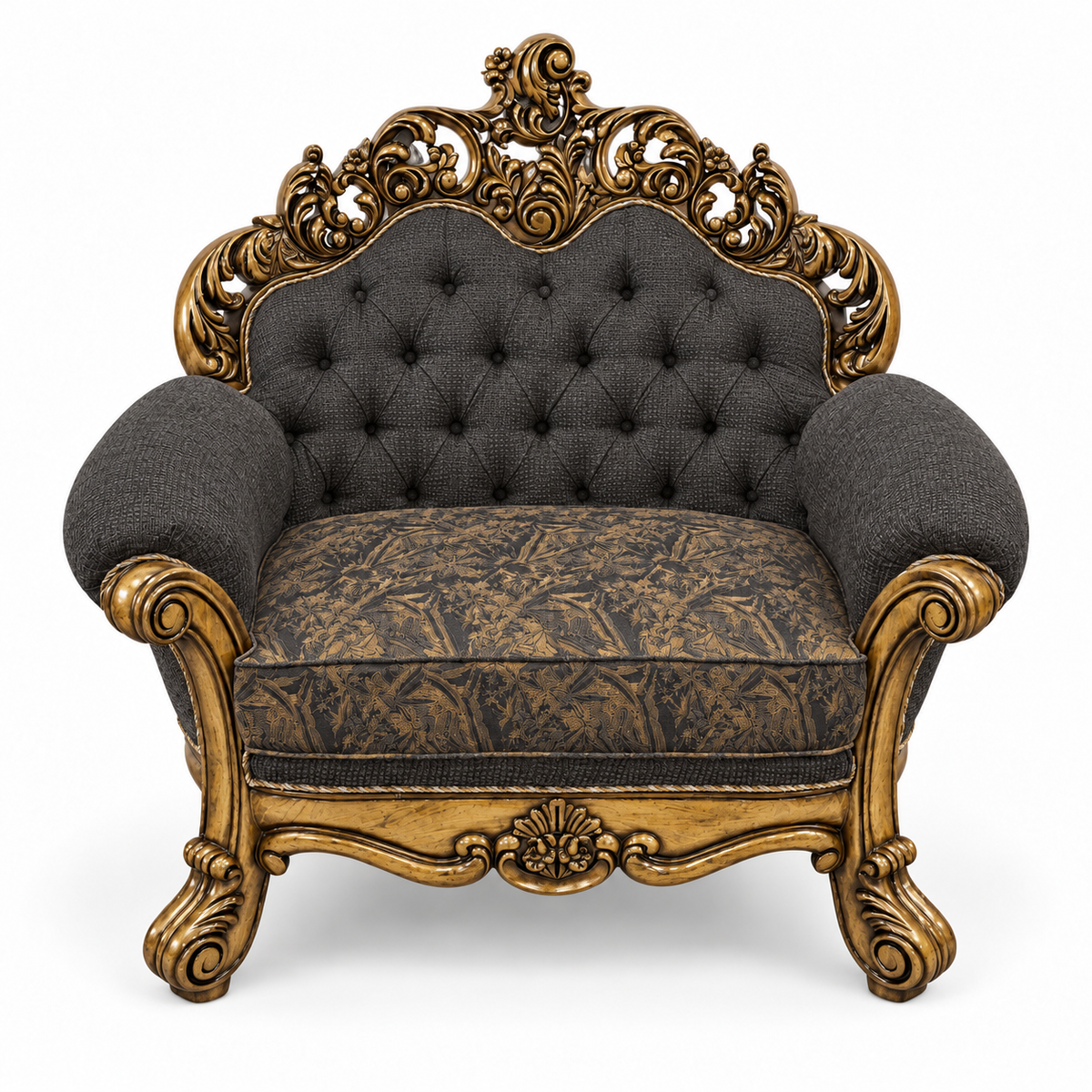 Sahara Prestige — Single seater — Golden Antique — Charcoal / Gold; finish visualisation