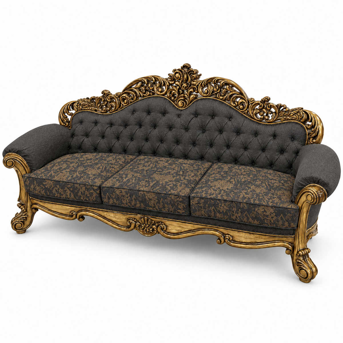 Sahara Prestige — Three Seater — Golden Antique — Charcoal / Gold; finish visualisation