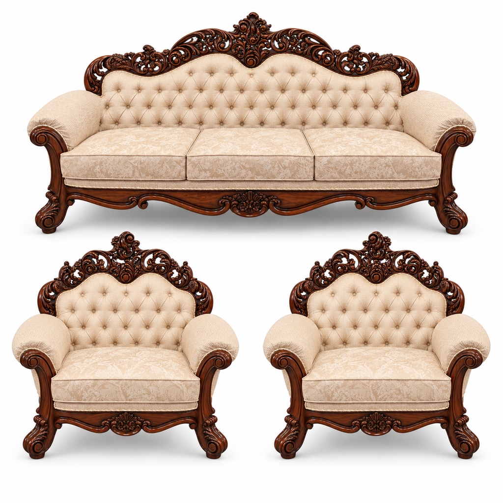 Sahara Prestige — 3+1+1 Bundle — Natural Double Tone — Warm Beige / Champagne; finish visualisation