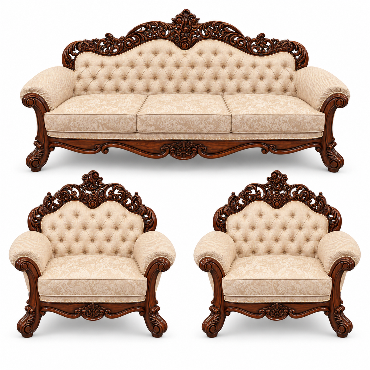 Sahara Prestige — 3+1+1 Bundle — Natural Double Tone — Warm Beige / Champagne; finish visualisation