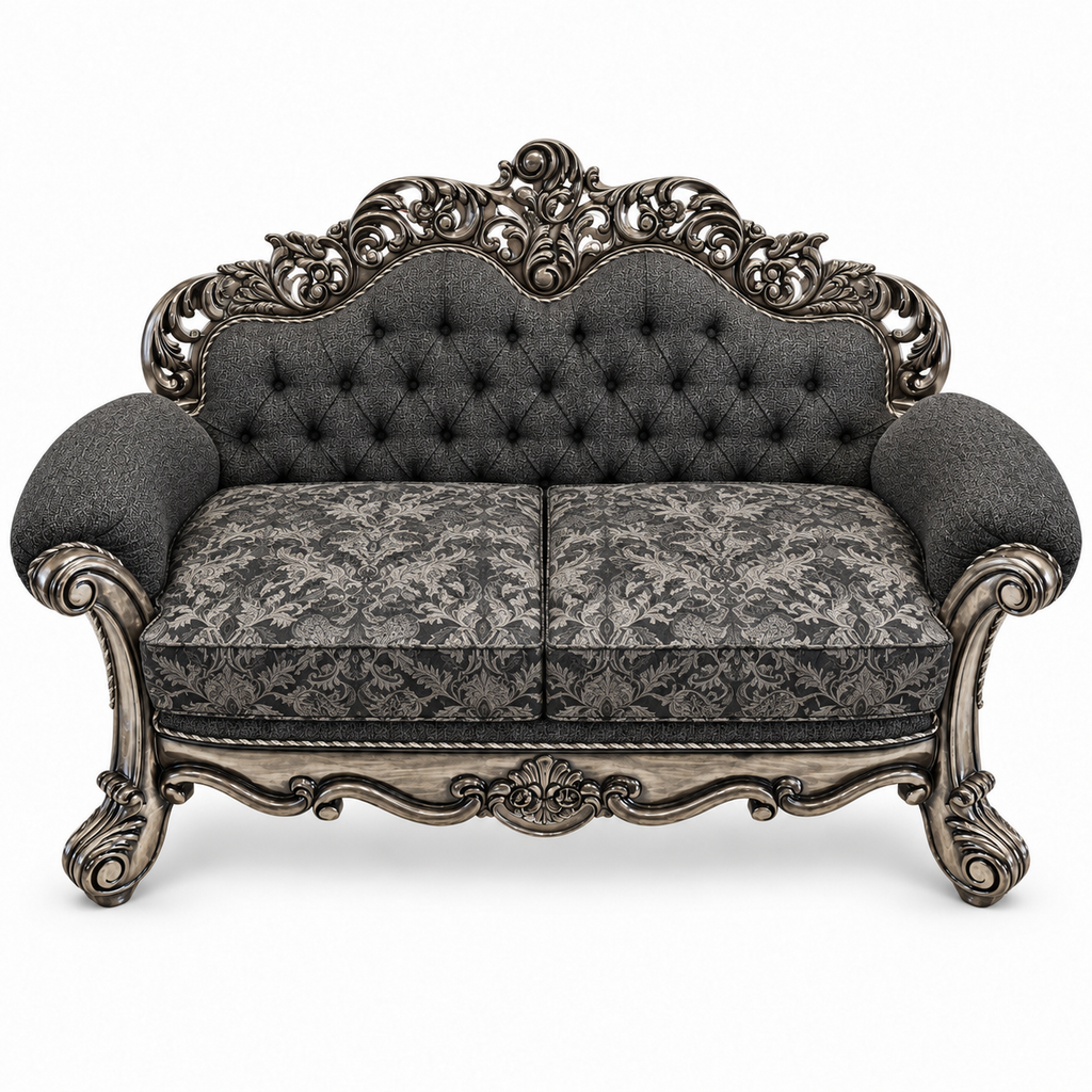 Sahara Prestige — Two Seater — Silver Antique — Charcoal / Silver; finish visualisation