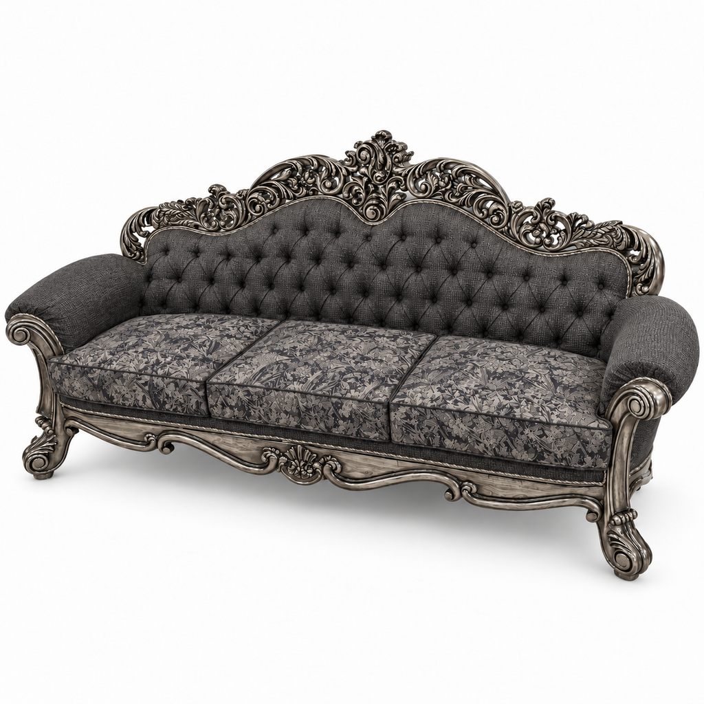 Sahara Prestige — Three Seater — Silver Antique — Charcoal / Silver; finish visualisation