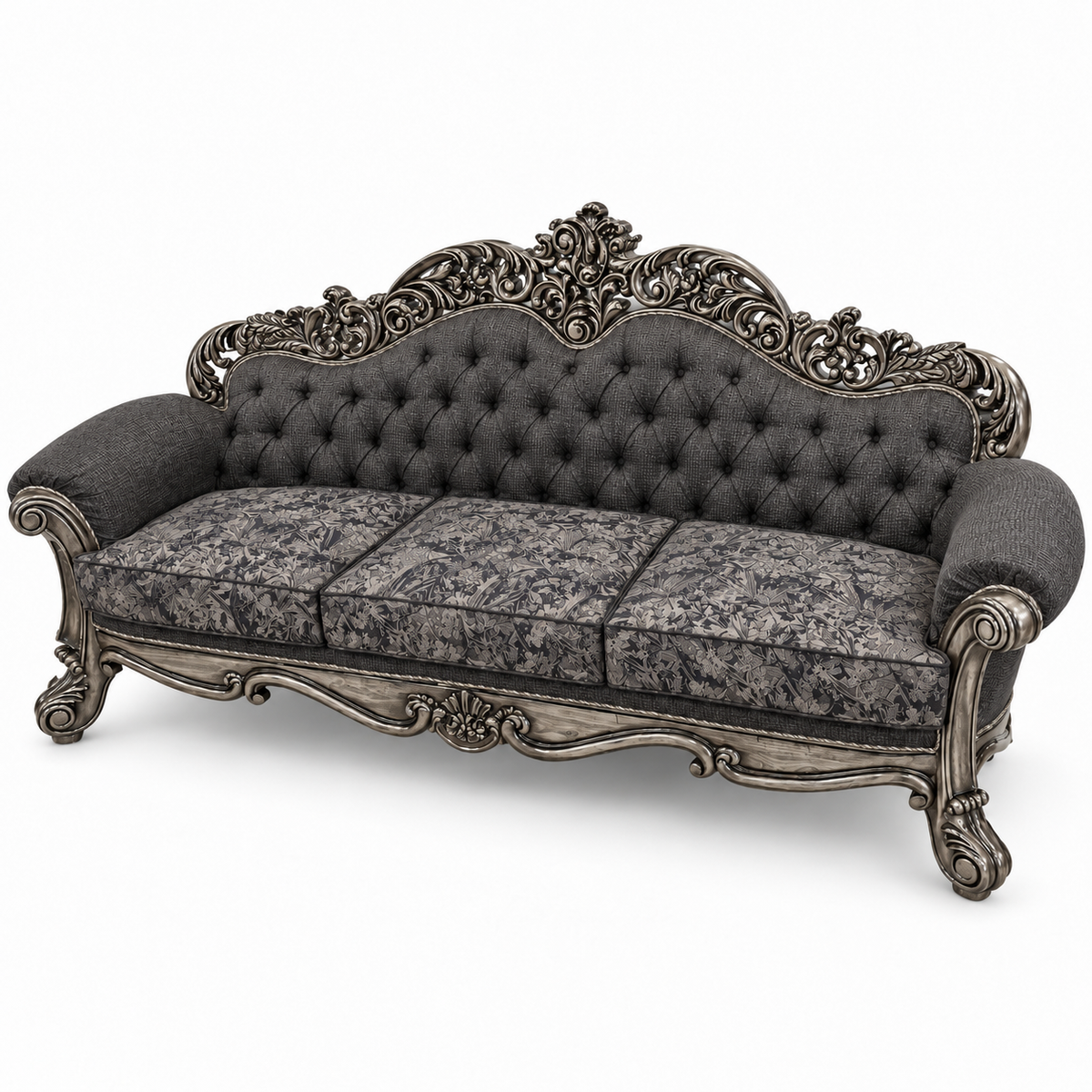 Sahara Prestige — Three Seater — Silver Antique — Charcoal / Silver; finish visualisation
