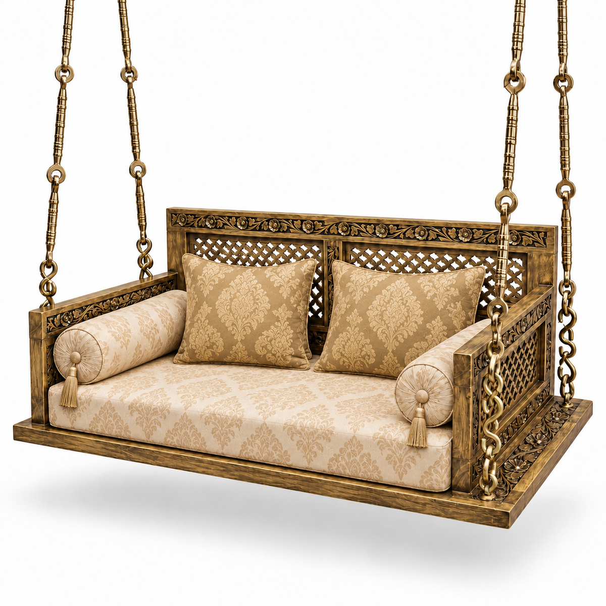 SD01 Ceiling Jhoola – Golden Antique – matching cushion set