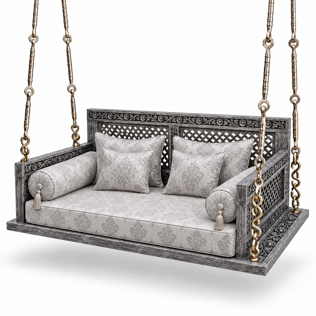 SD01 Ceiling Jhoola – Silver Antique – matching cushion set