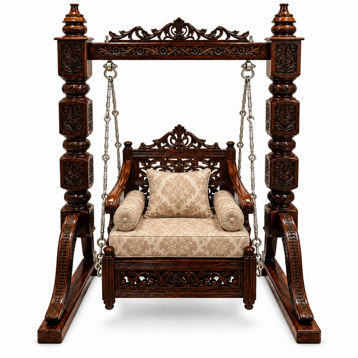 SD Single Seater Jhoola – Natural Double Tone – matching cushion set