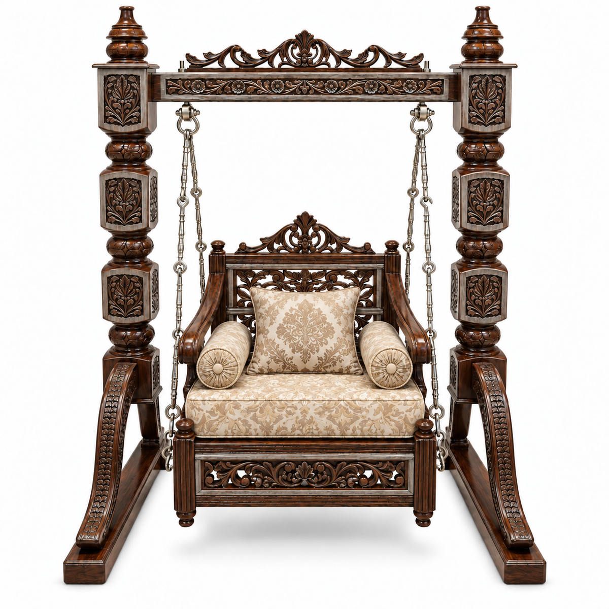 SD Single Seater Jhoola – Natural Double Tone – matching cushion set