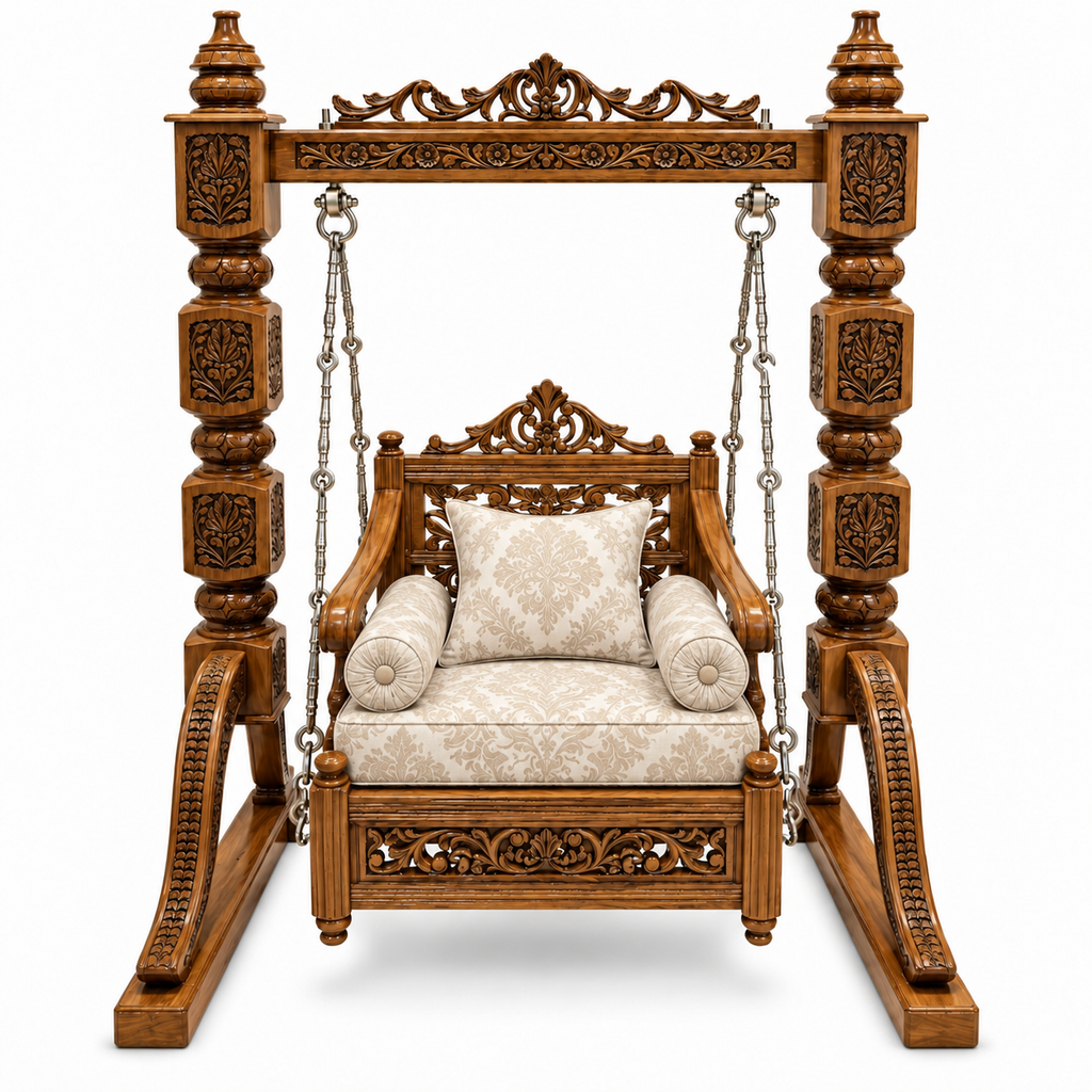 SD Single Seater Jhoola – Bleach Double Tone – matching cushion set