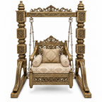 SD Single Seater Jhoola – Golden Antique – matching cushion set