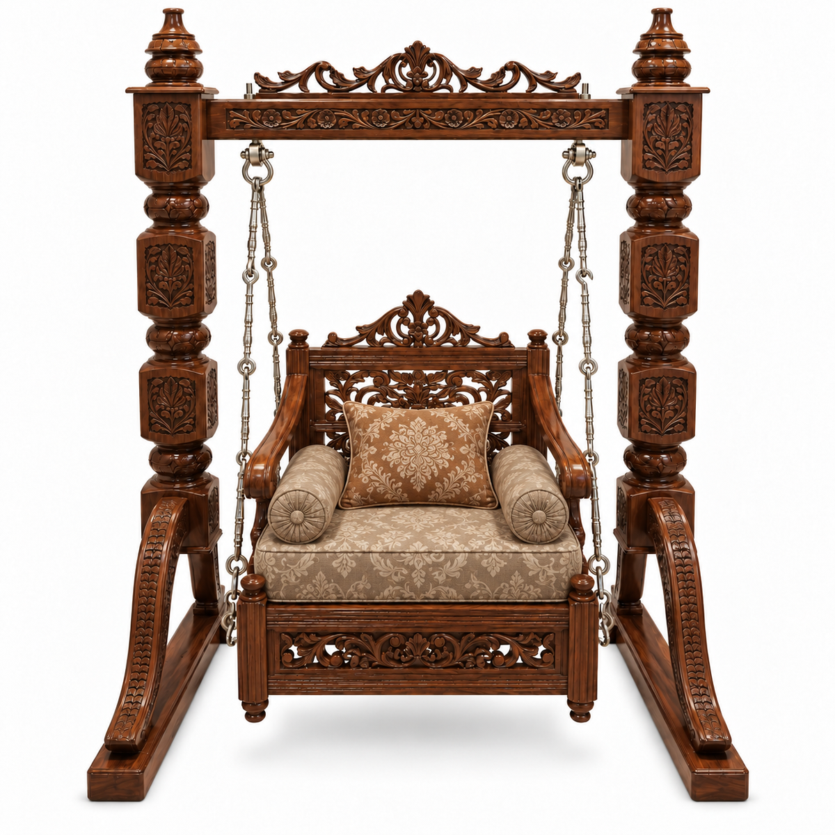 SD Single Seater Jhoola – Walnut – matching cushion set