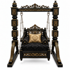 SD Single Seater Jhoola – Black Gold – matching cushion set