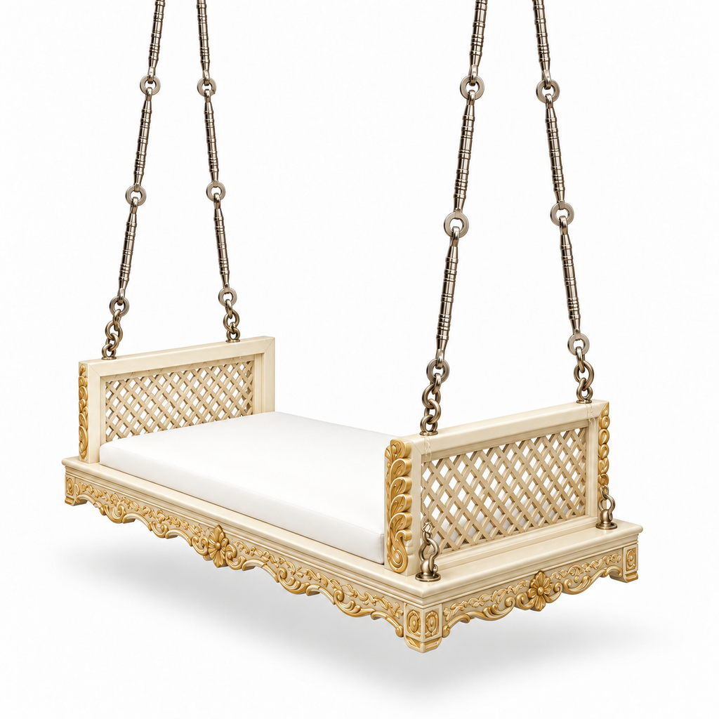SD02 Ceiling Jhoola – White Gold – SD01 style metal hanging