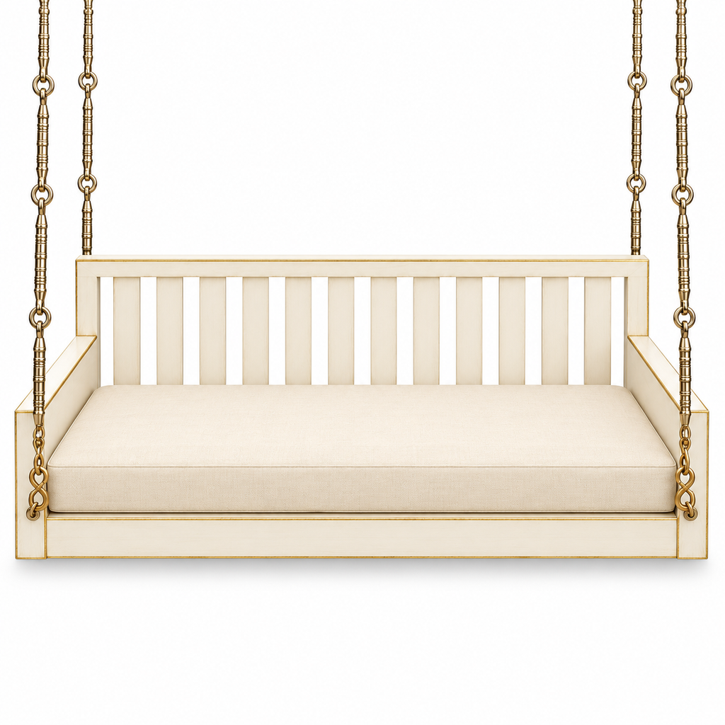 SD03 Ceiling Jhoola – White Gold – side hanging, seat cushion only