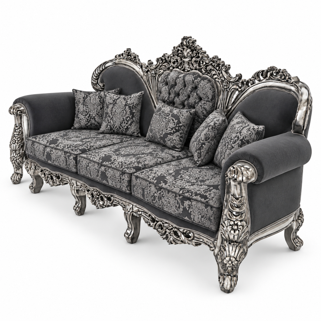 Shah Jahan Grandeur — Silver Antique — 3 seater