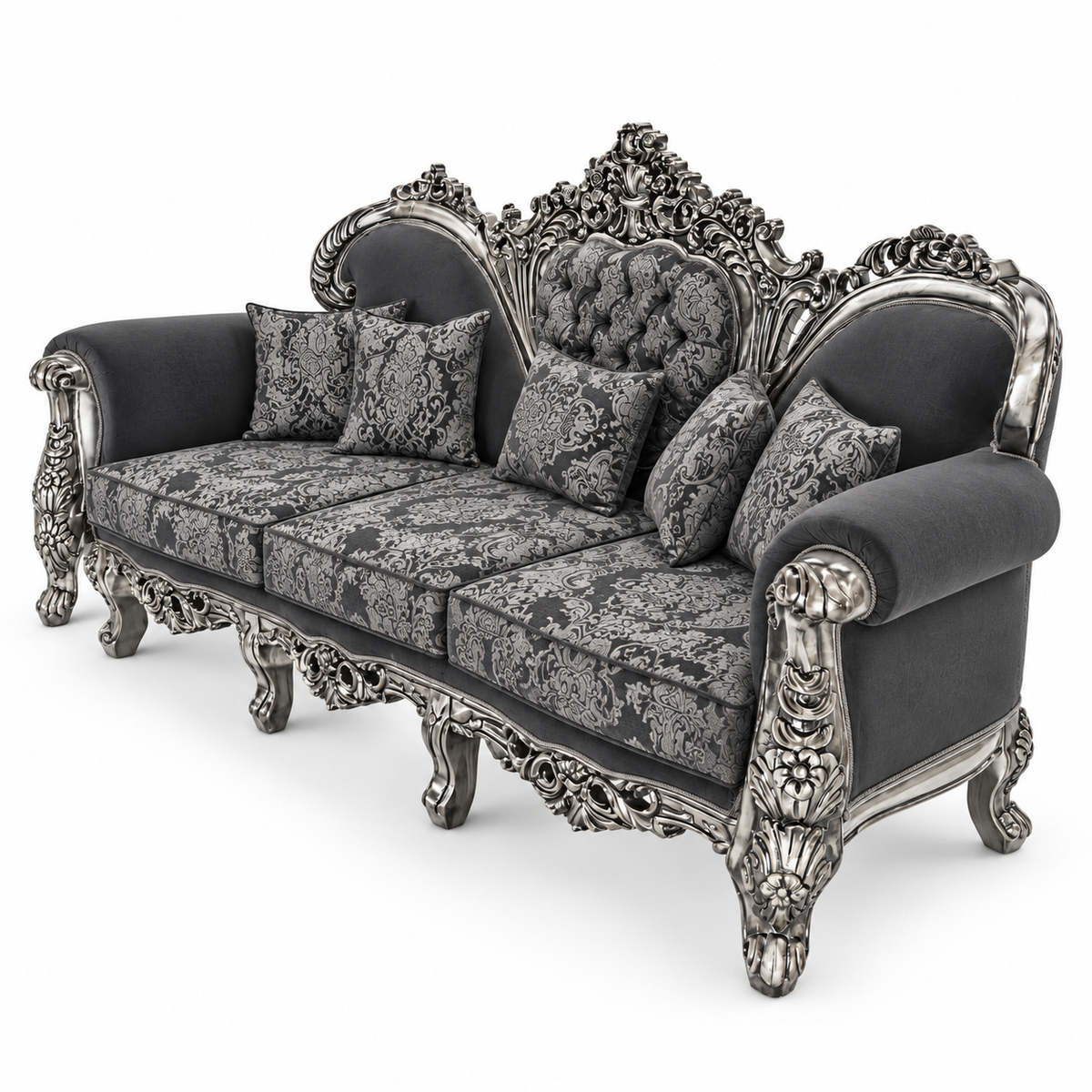 Shah Jahan Grandeur — Silver Antique — 3 seater
