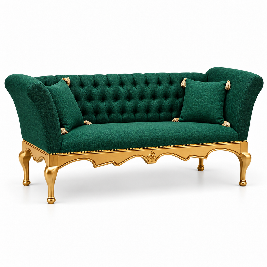 Sheraz 3 Seater — Gold polish with plain fabric