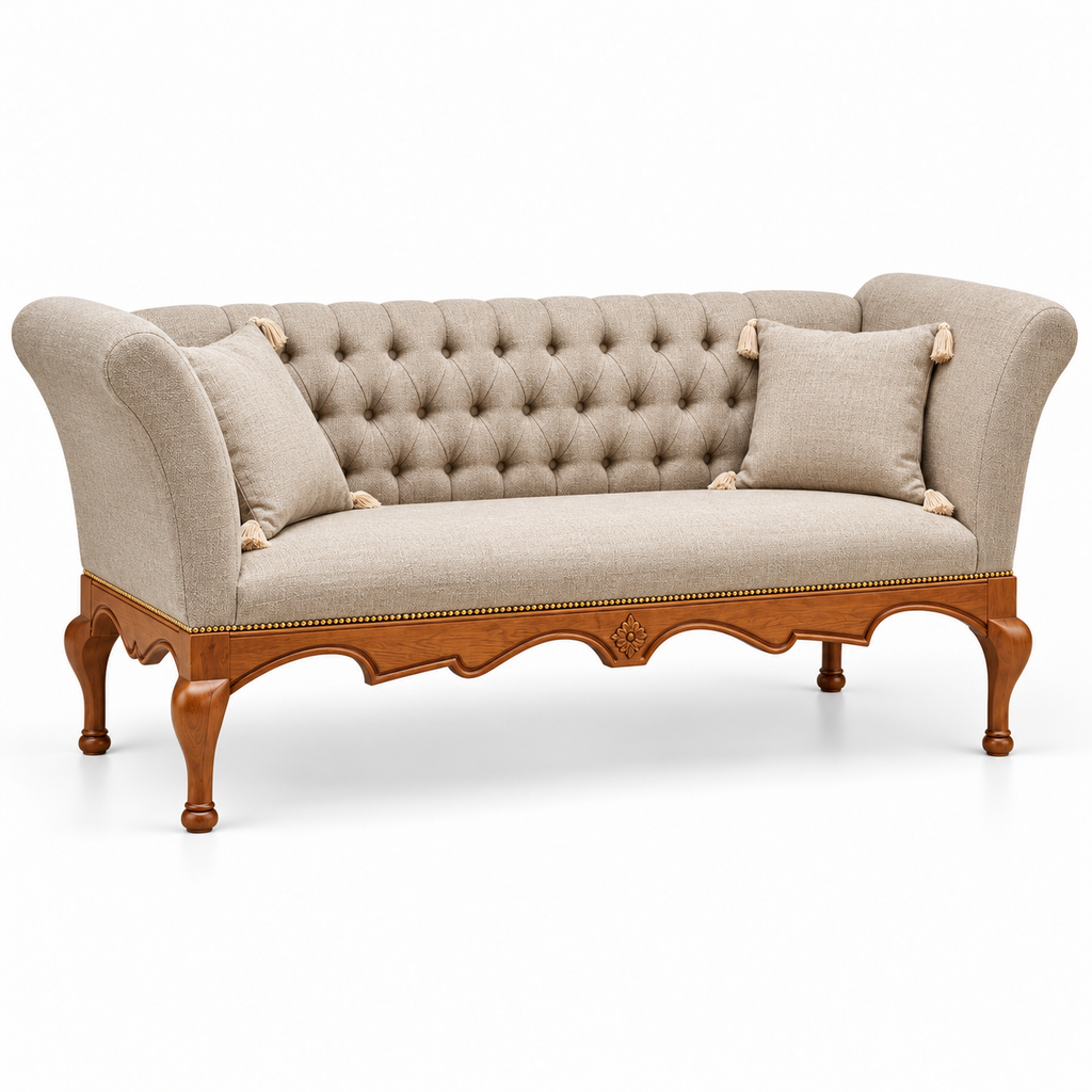 Sheraz 3 Seater — Natural polish with plain fabric