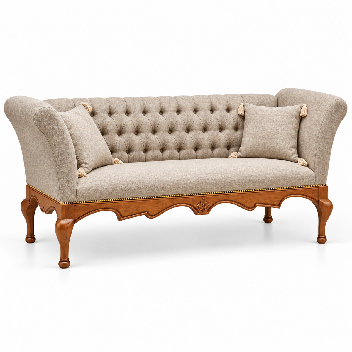 Sheraz 3 Seater — Natural polish with plain fabric