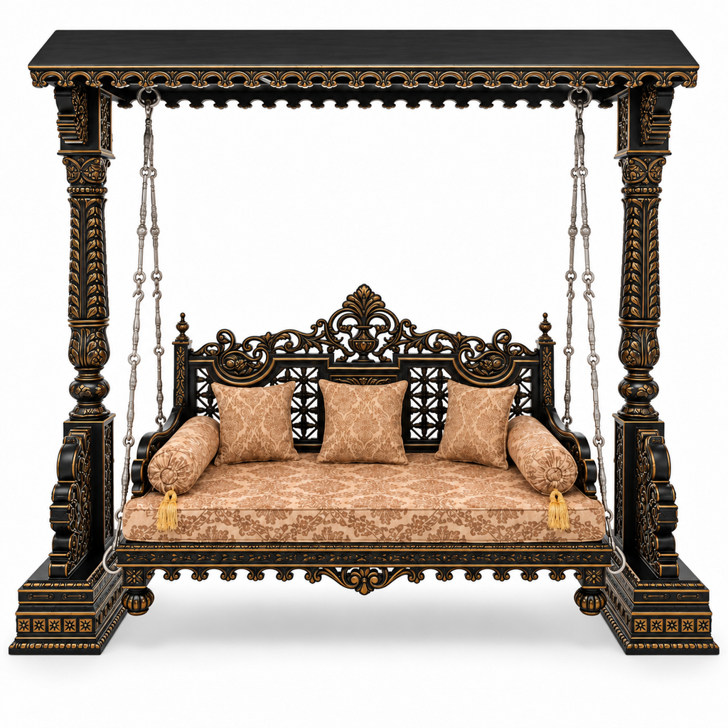 SWANN 3 Seater Jhoola – Black Gold – Front