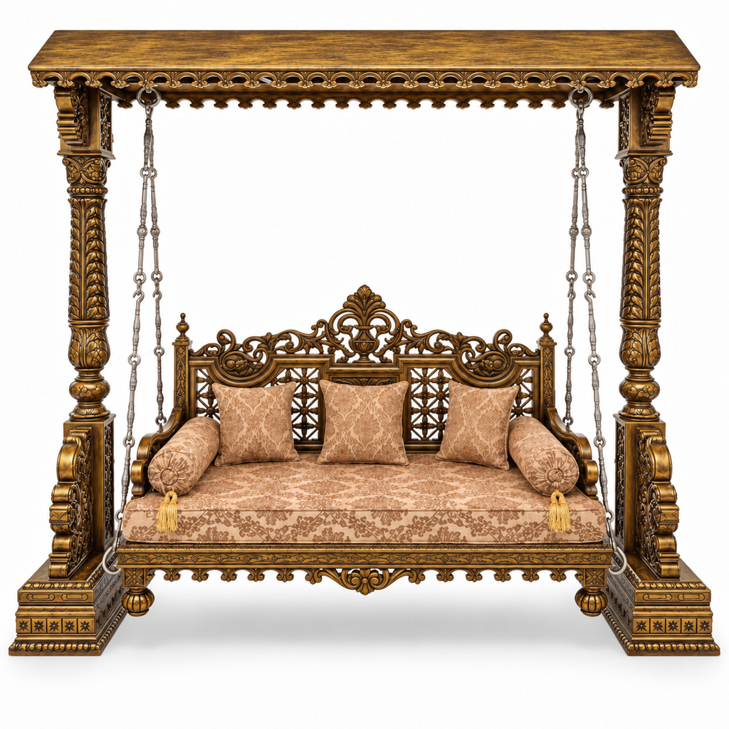 SWANN 3 Seater Jhoola – Golden Antique – Front