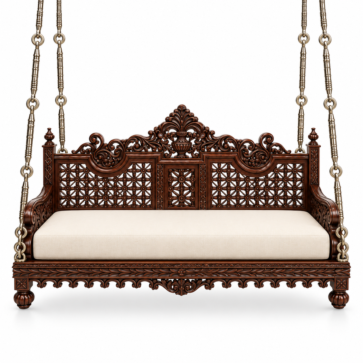 SWANN Ceiling Jhoola – Walnut Front – consistent Silver Antique hanging placement