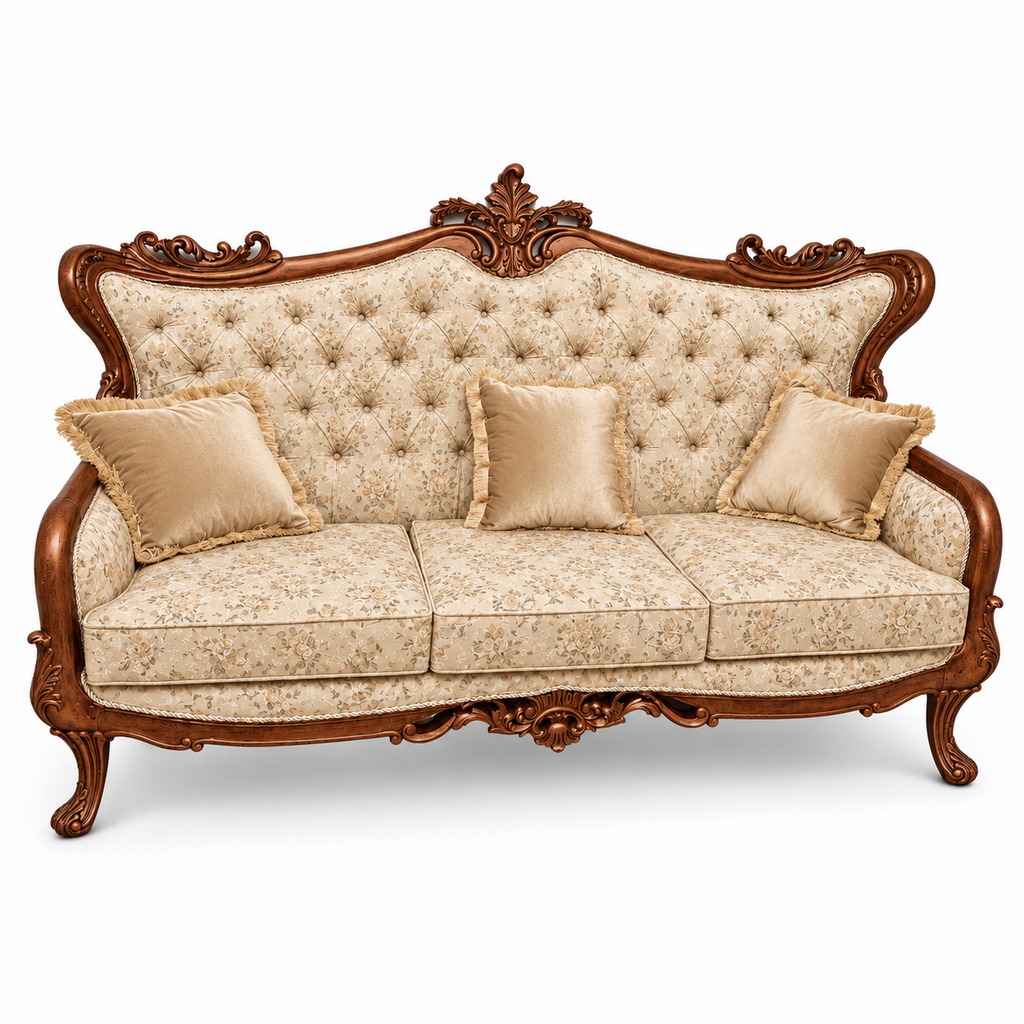 Zara 3 Seater Sofa – Natural with Warm Beige / Champagne fabric