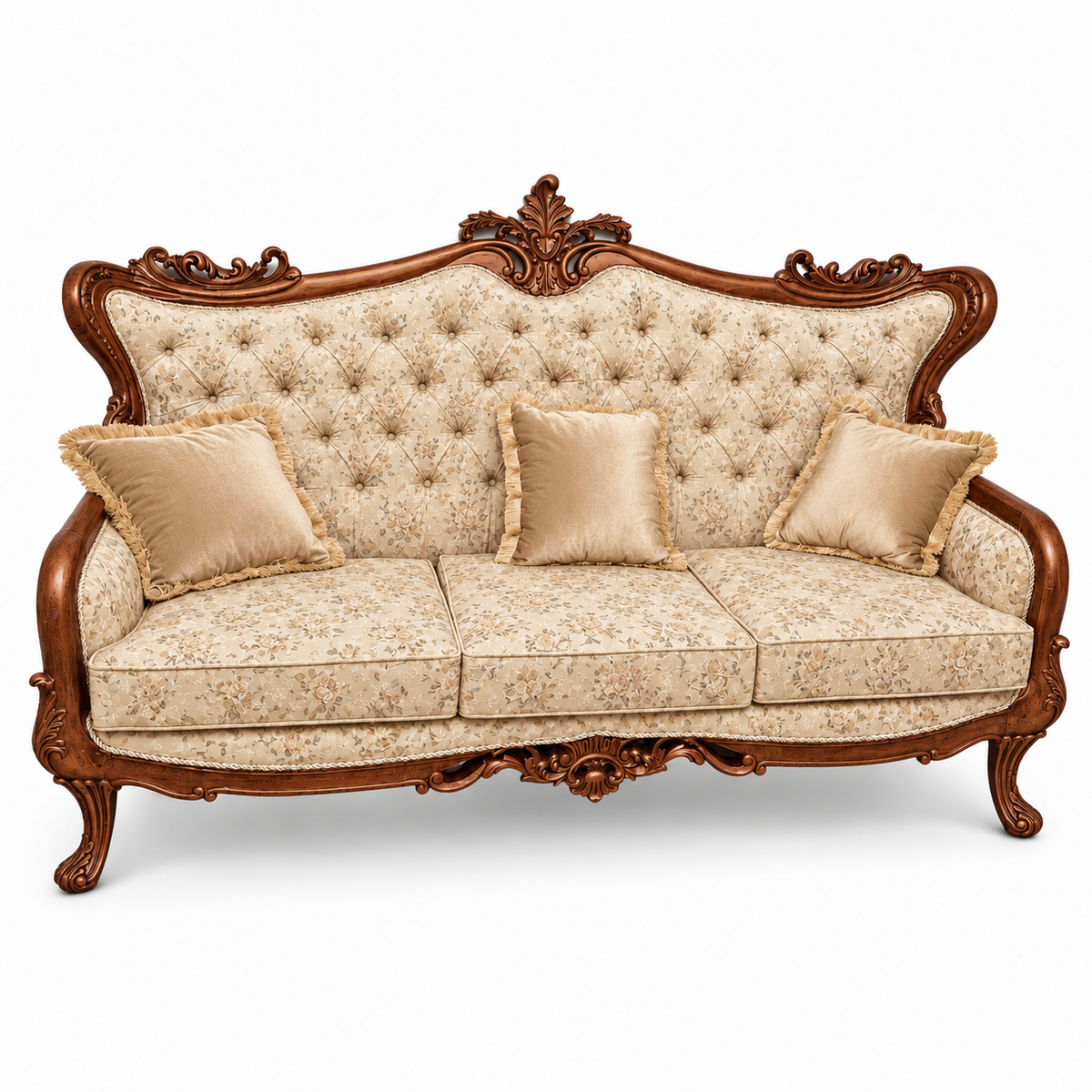 Zara 3 Seater Sofa – Natural with Warm Beige / Champagne fabric