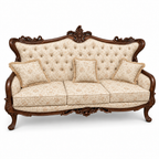 Zara 3 Seater Sofa – Walnut with Cream / Beige fabric