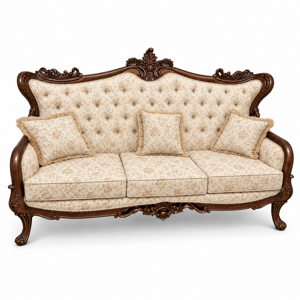 Zara 3 Seater Sofa – Walnut with Cream / Beige fabric