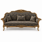Zaviya 3 Seater Sofa – Golden Antique wood polish with Charcoal / Gold fabric