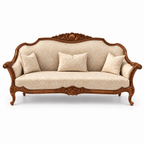 Zaviya 3 Seater Sofa – Natural wood polish with Warm Beige / Champagne fabric
