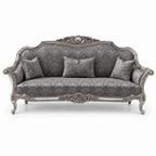 Zaviya 3 Seater Sofa – Silver Antique wood polish with Charcoal / Silver fabric