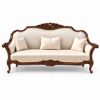 Zaviya 3 Seater Sofa – Walnut wood polish with Cream / Beige fabric