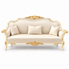 Zaviya 3 Seater Sofa – White Gold wood polish with Ivory / Gold fabric